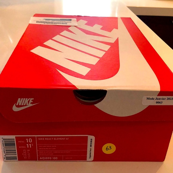 Nike React Element 87. Men 10. Brand new, never been worn. modele: AQ1090 100 - Picture 11 of 12